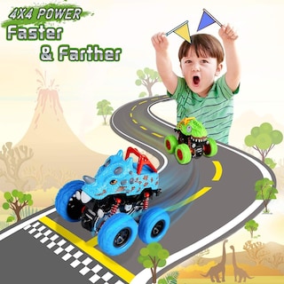 Foto 4 | Juego De Camiones Acrobáticos Inerciales De Dinosaurios Con Dibujos Animados Para Niños, X2 - Venta Internacional.