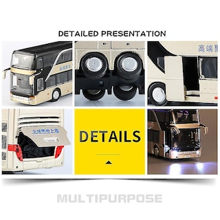 Foto 4 | Vehículo De Juguete Doble, Autobús Turístico, Aleación, Escala 1:32 - Venta Internacional.
