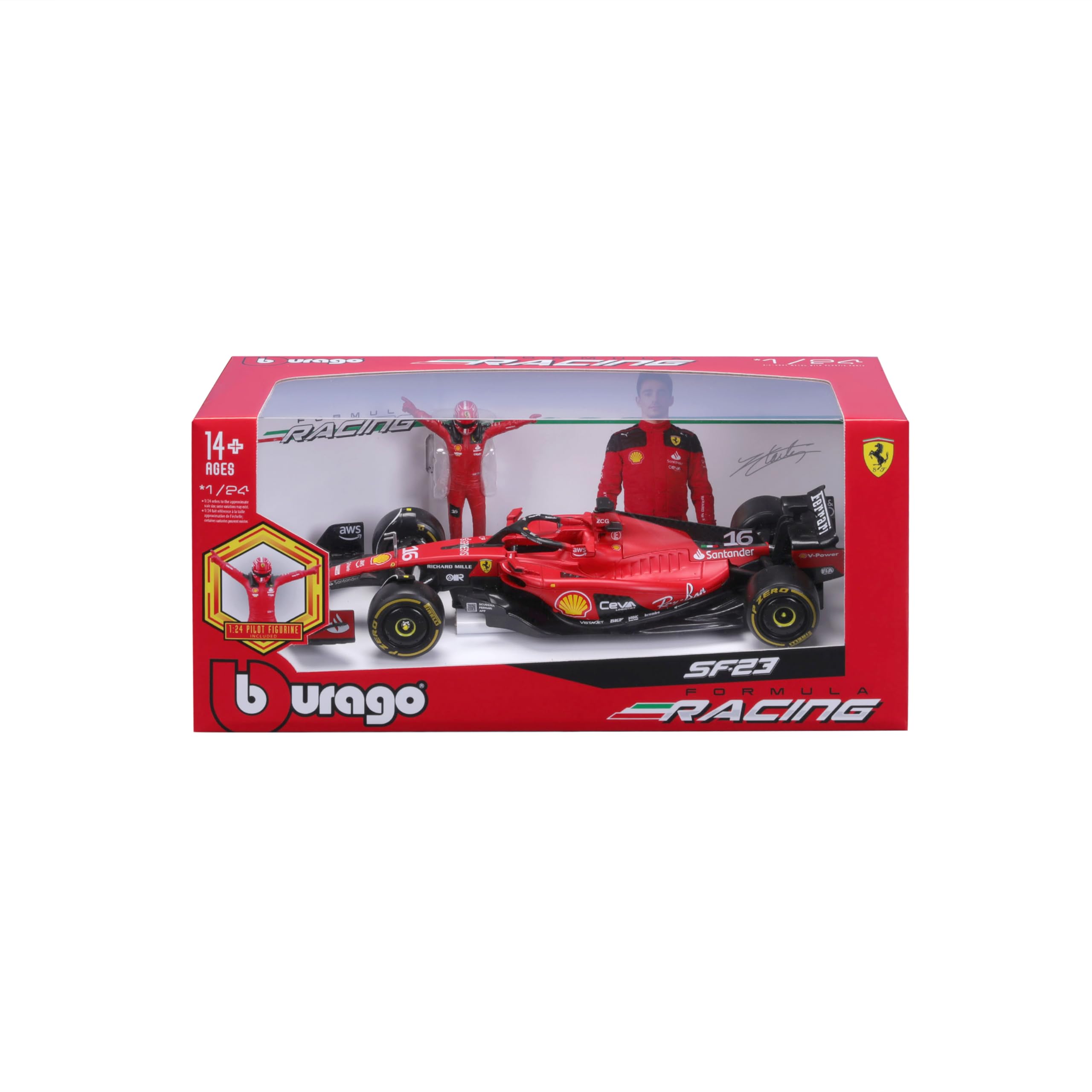 Foto 3 pulgar | Coche Fundido A Presión Bburago Ferrari Sf-23 2023 1:24 Con Figura Leclerc - Venta Internacional.