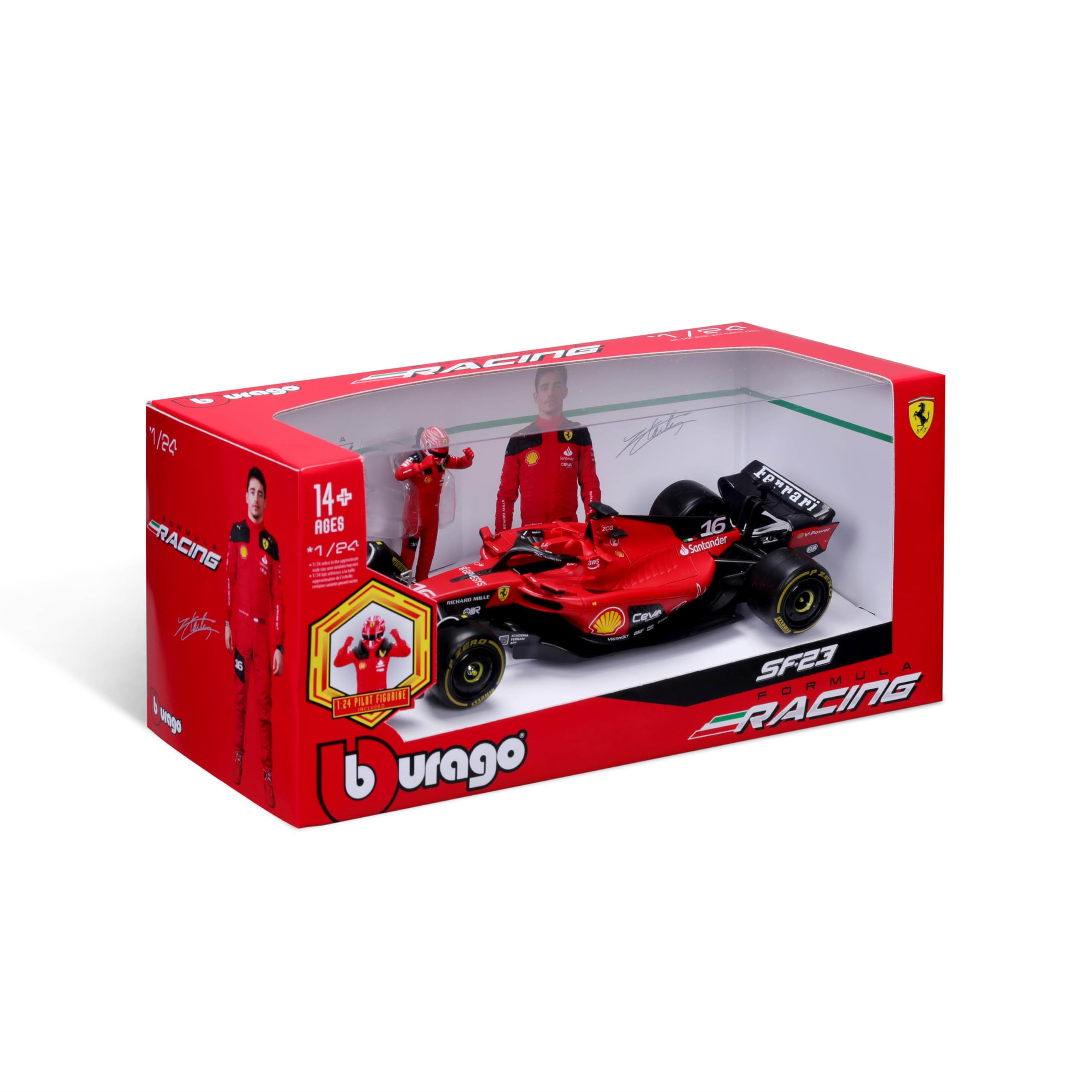 Foto 4 pulgar | Coche Fundido A Presión Bburago Ferrari Sf-23 2023 1:24 Con Figura Leclerc - Venta Internacional.