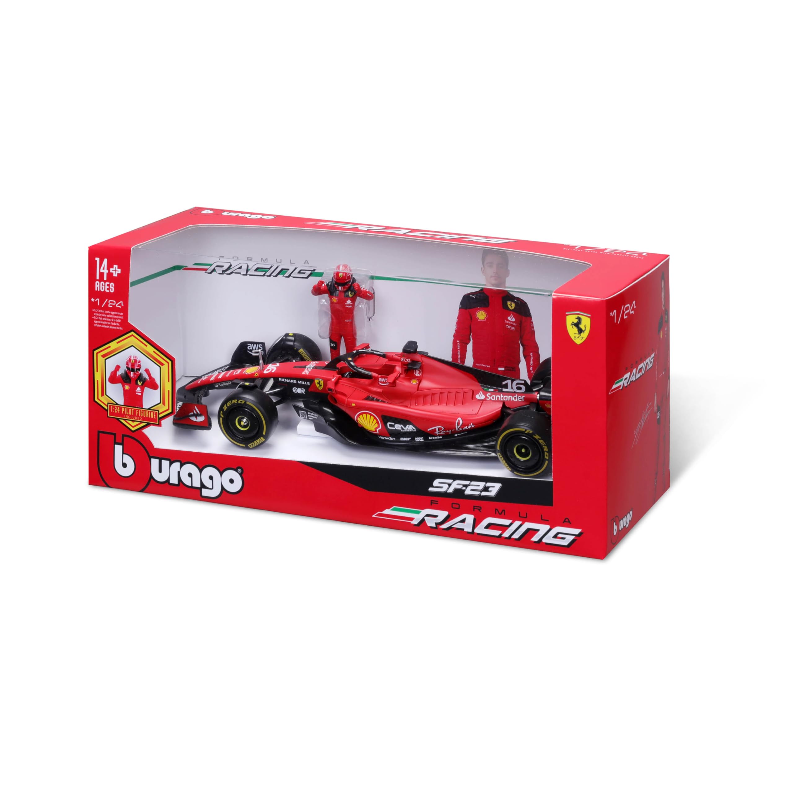 Foto 5 pulgar | Coche Fundido A Presión Bburago Ferrari Sf-23 2023 1:24 Con Figura Leclerc - Venta Internacional.