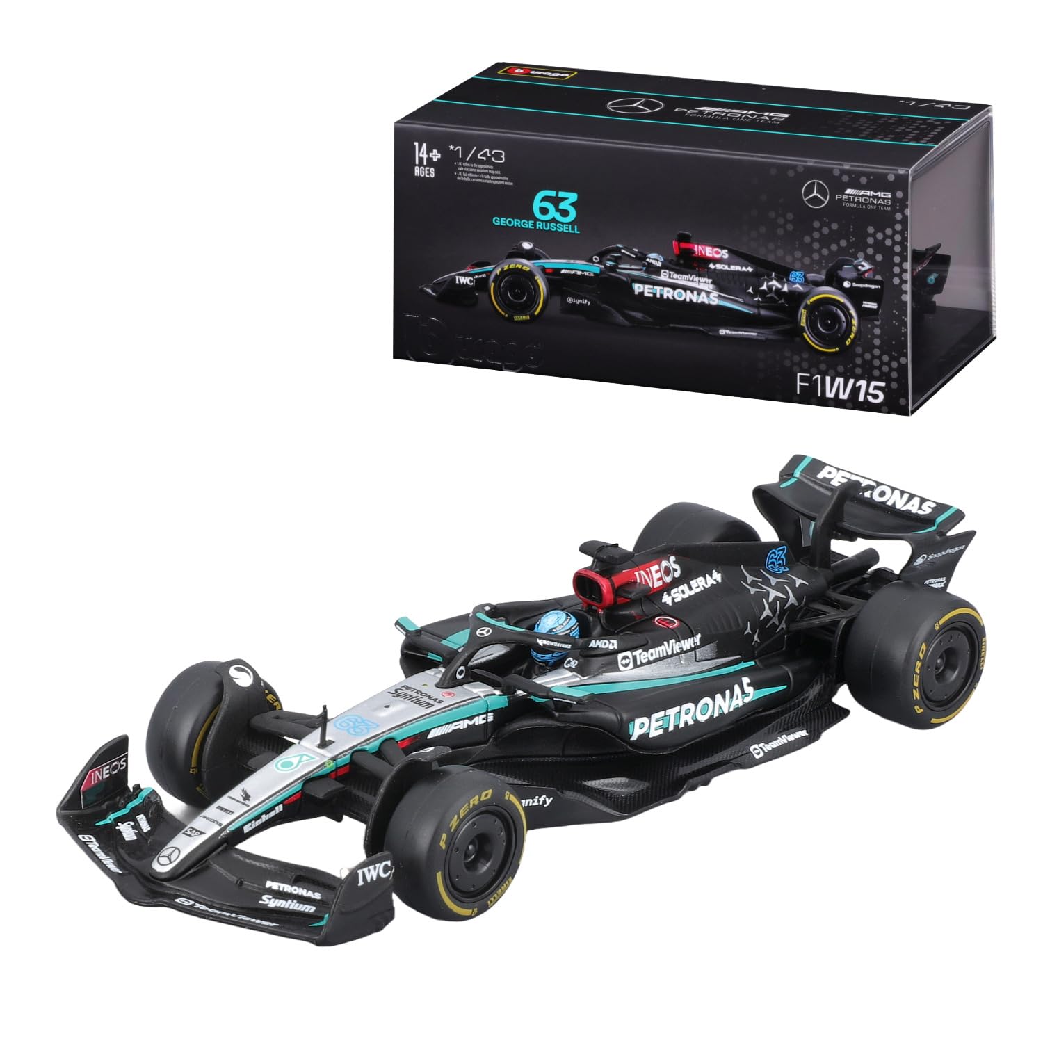 Foto 2 pulgar | Vehículo De Fórmula Fundido A Presión Bburago 1:43 2024 Race Mercedes W15 - Venta Internacional.