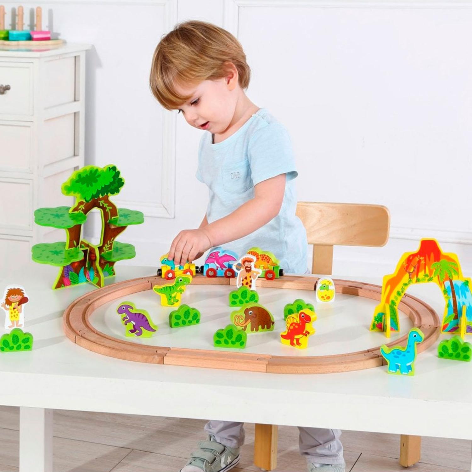 Foto 4 pulgar | Tren de Madera de Dinosaurios Set de 40 Piezas Infantil