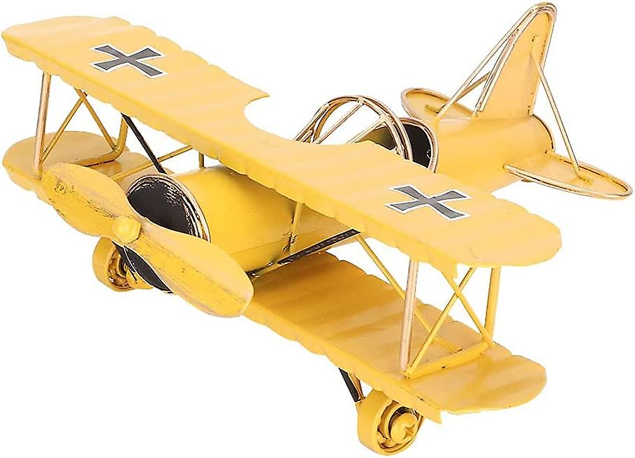 Foto 2 pulgar | Venta Internacional - Modelo De Avión Decorativo, Biplano Retro, Hierro, 18 Cm, Amarillo