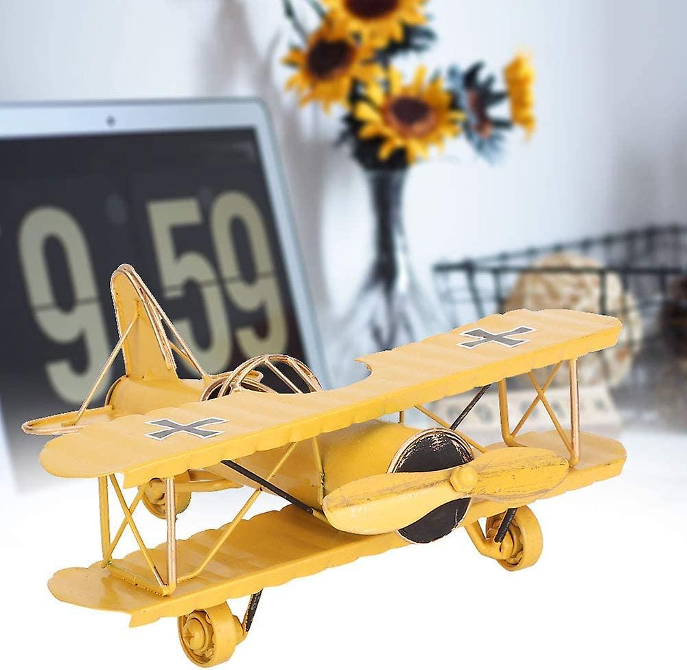 Foto 2 | Venta Internacional - Modelo De Avión Decorativo, Biplano Retro, Hierro, 18 Cm, Amarillo