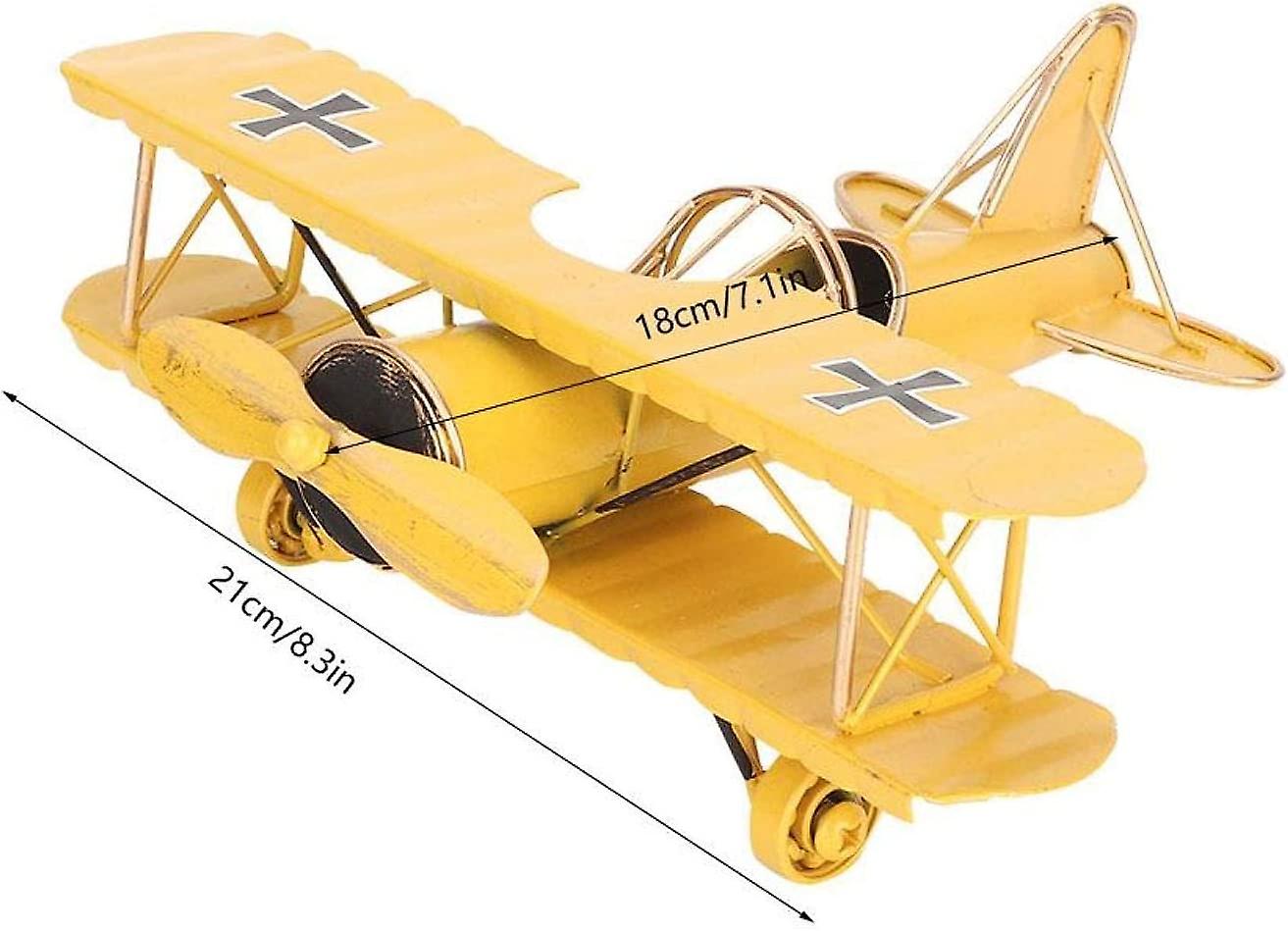 Foto 4 pulgar | Venta Internacional - Modelo De Avión Decorativo, Biplano Retro, Hierro, 18 Cm, Amarillo