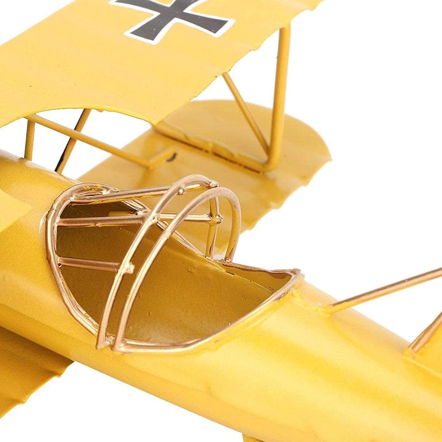 Foto 5 pulgar | Venta Internacional - Modelo De Avión Decorativo, Biplano Retro, Hierro, 18 Cm, Amarillo