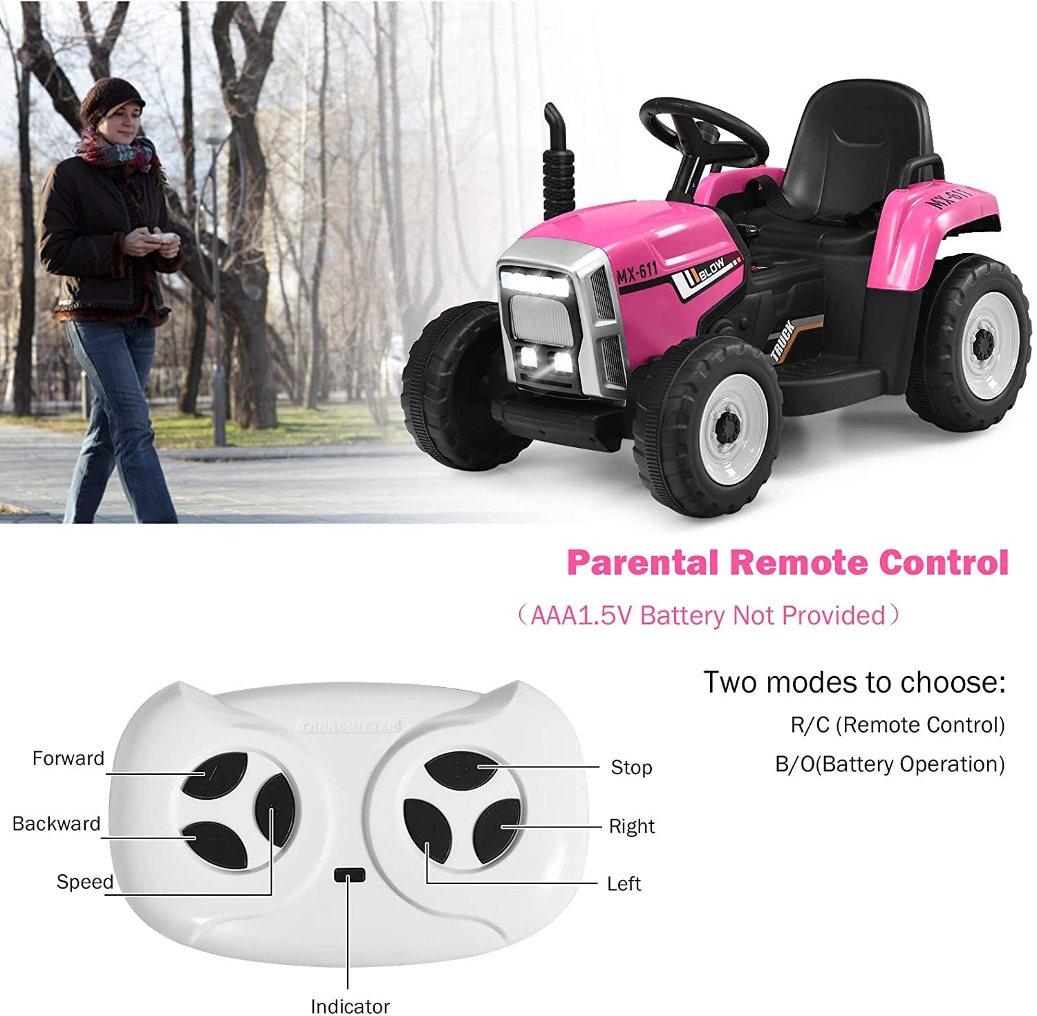 Foto 4 pulgar | Ride On Tractor Costzon Con Remolque, Batería De 12 V Para Niños, Rosa - Venta Internacional.
