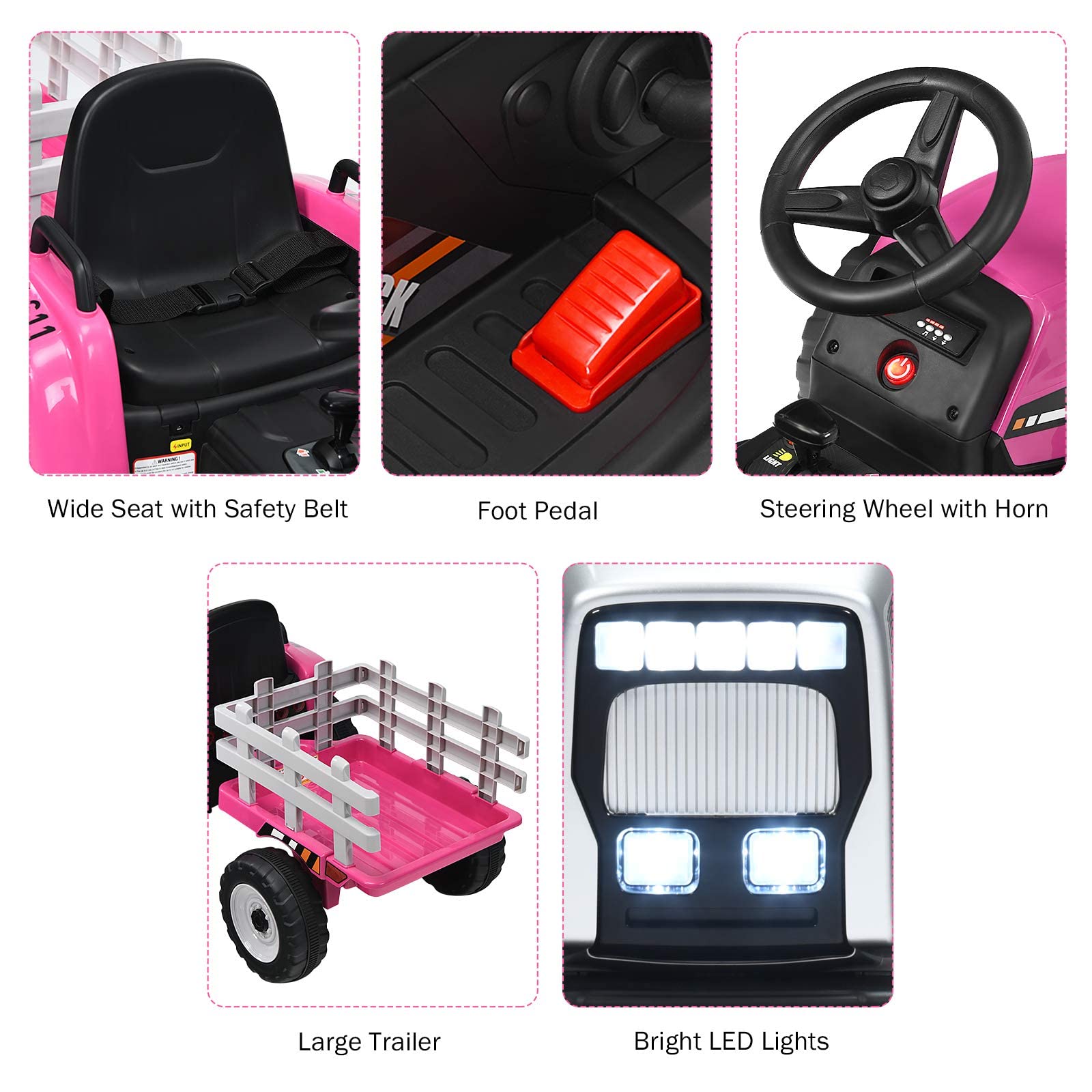 Foto 6 pulgar | Ride On Tractor Costzon Con Remolque, Batería De 12 V Para Niños, Rosa - Venta Internacional.