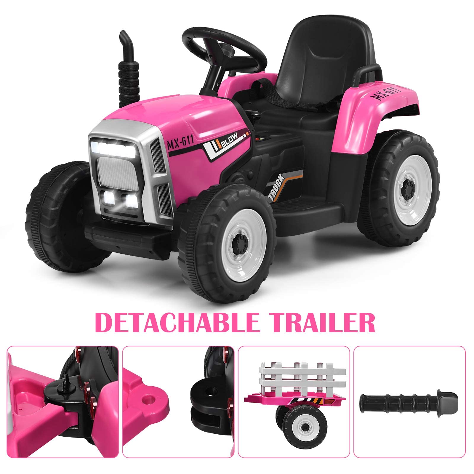 Foto 7 pulgar | Ride On Tractor Costzon Con Remolque, Batería De 12 V Para Niños, Rosa - Venta Internacional.