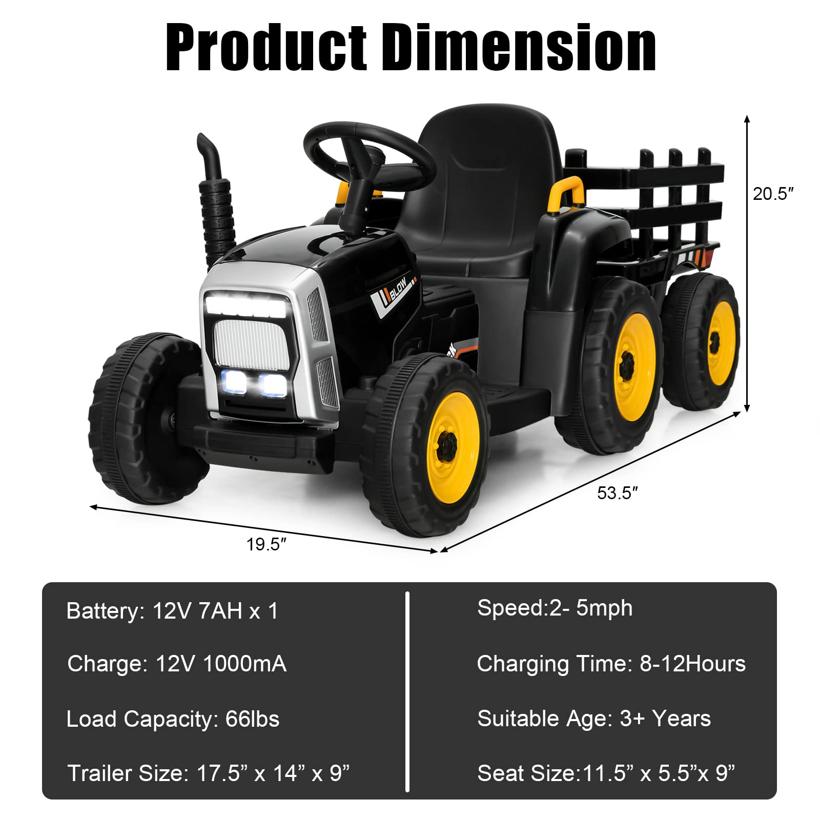 Foto 8 pulgar | Ride On Tractor Costzon Con Remolque, Batería De 12 V, Niños Mayores De 3 Años - Venta Internacional.