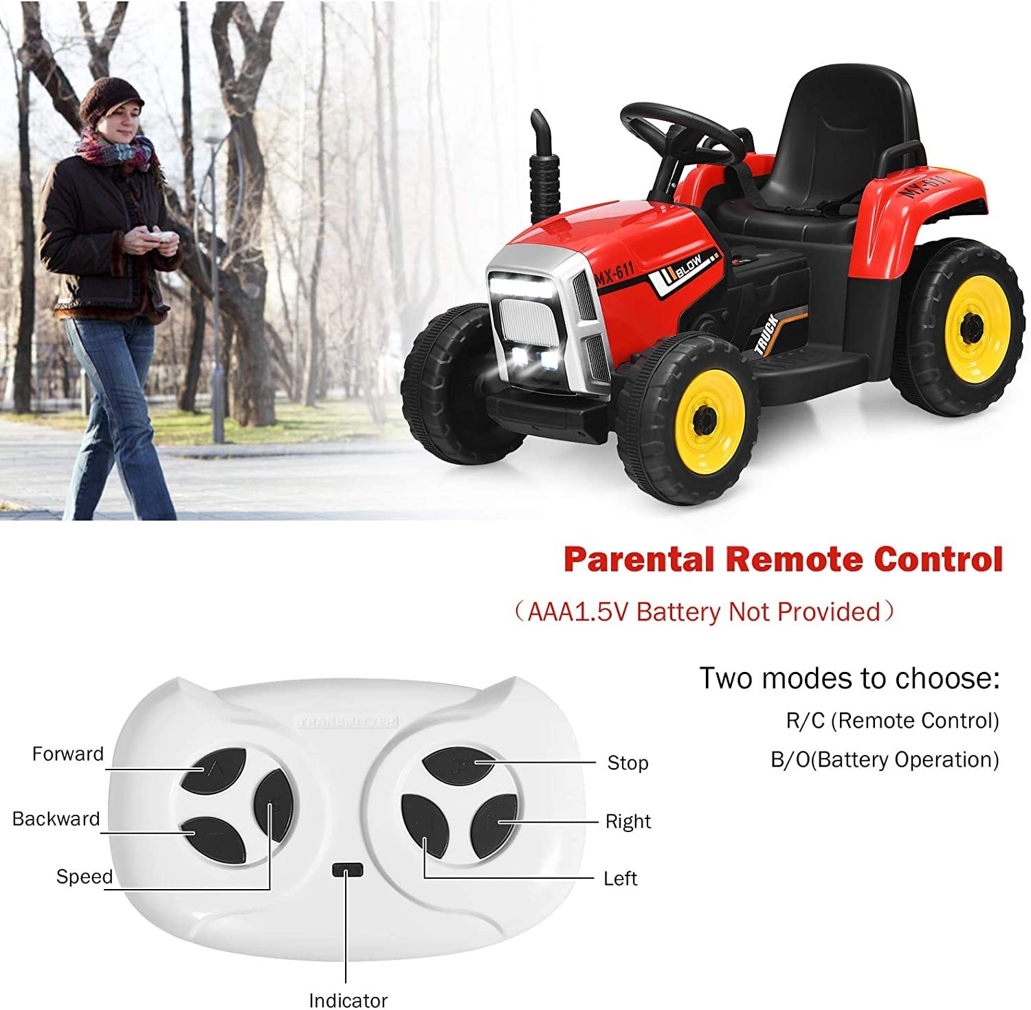 Foto 4 pulgar | Coche Ride On Tractor Costzon Con Remolque, Batería De 12 V, Para Niños, Rojo - Venta Internacional.