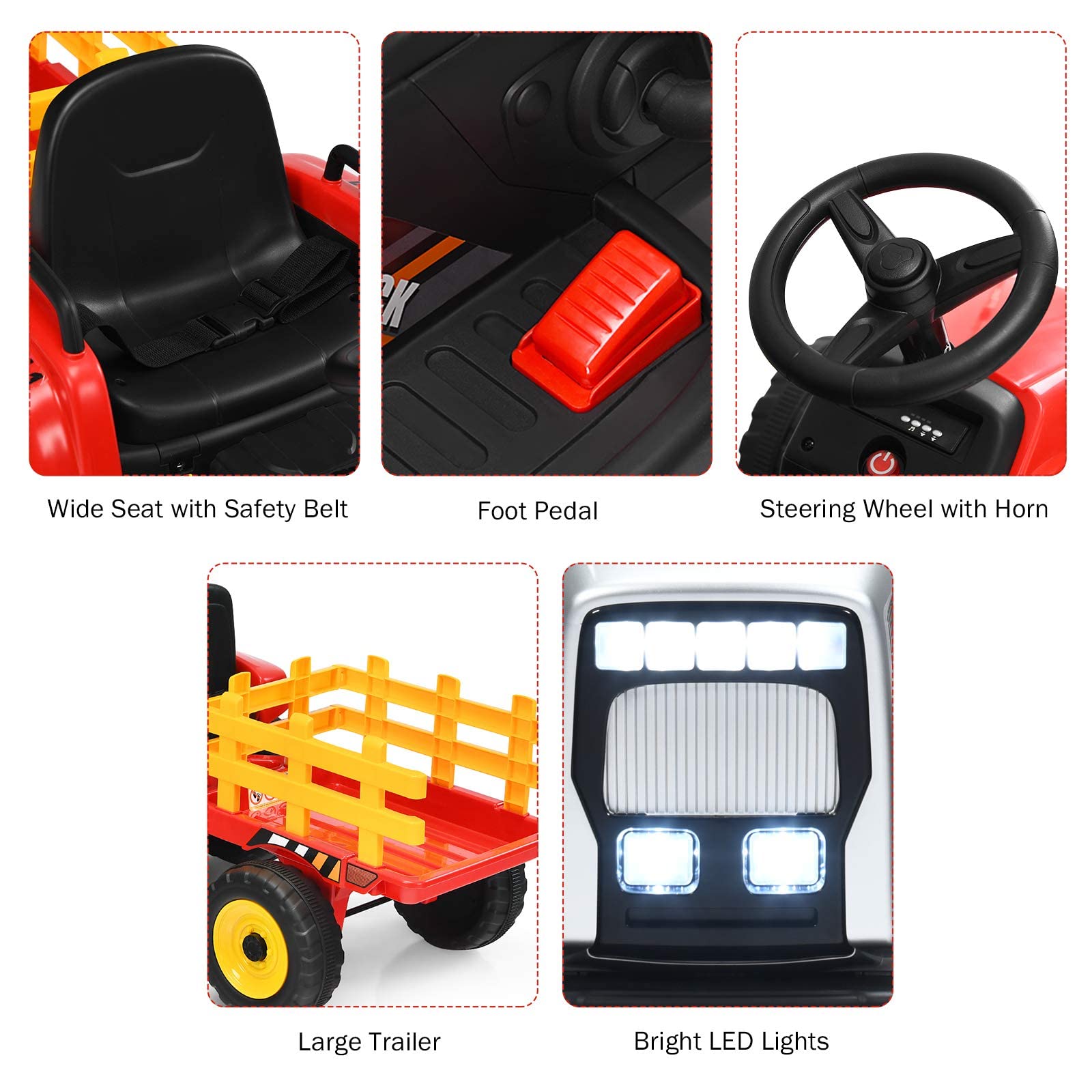 Foto 6 pulgar | Coche Ride On Tractor Costzon Con Remolque, Batería De 12 V, Para Niños, Rojo - Venta Internacional.