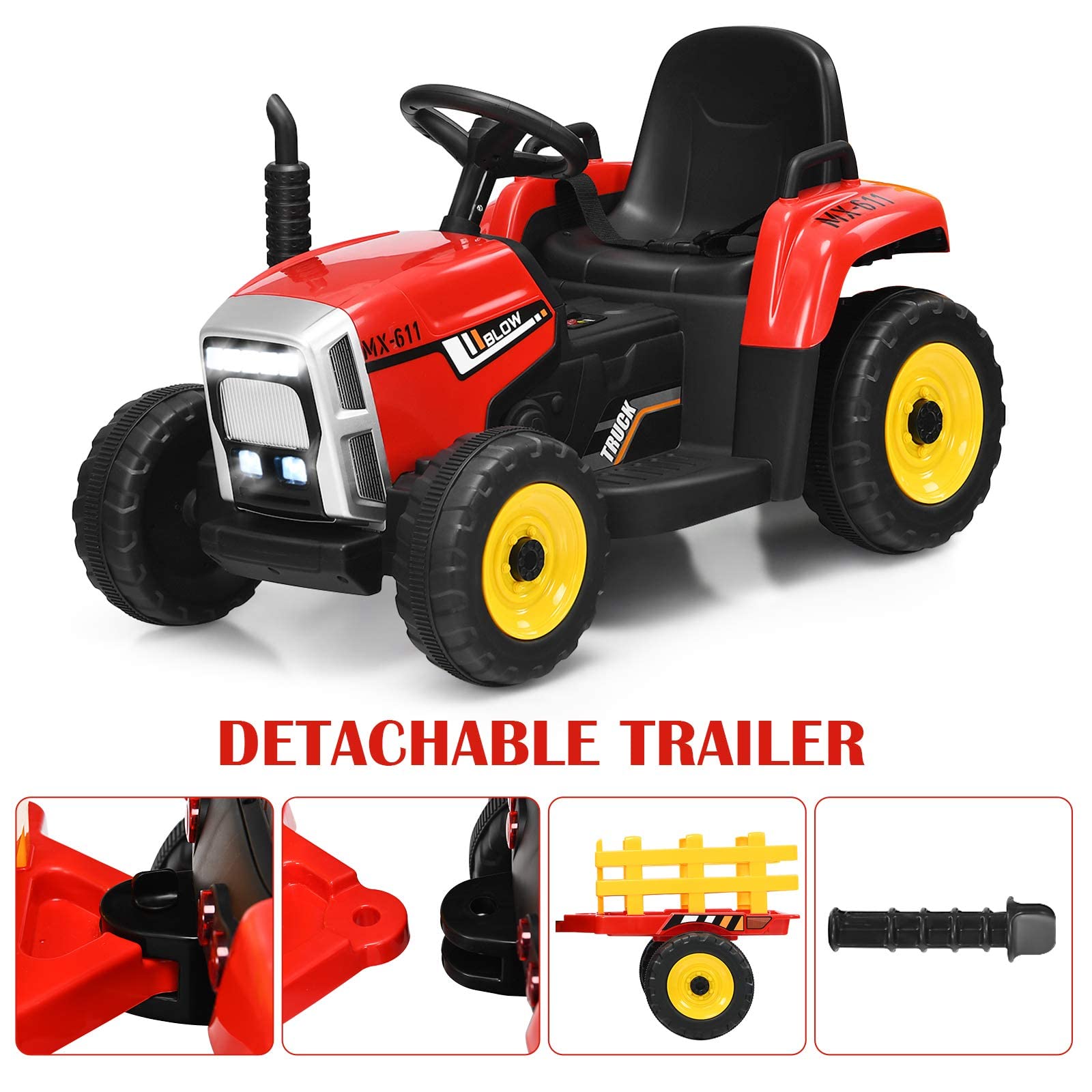 Foto 7 pulgar | Coche Ride On Tractor Costzon Con Remolque, Batería De 12 V, Para Niños, Rojo - Venta Internacional.