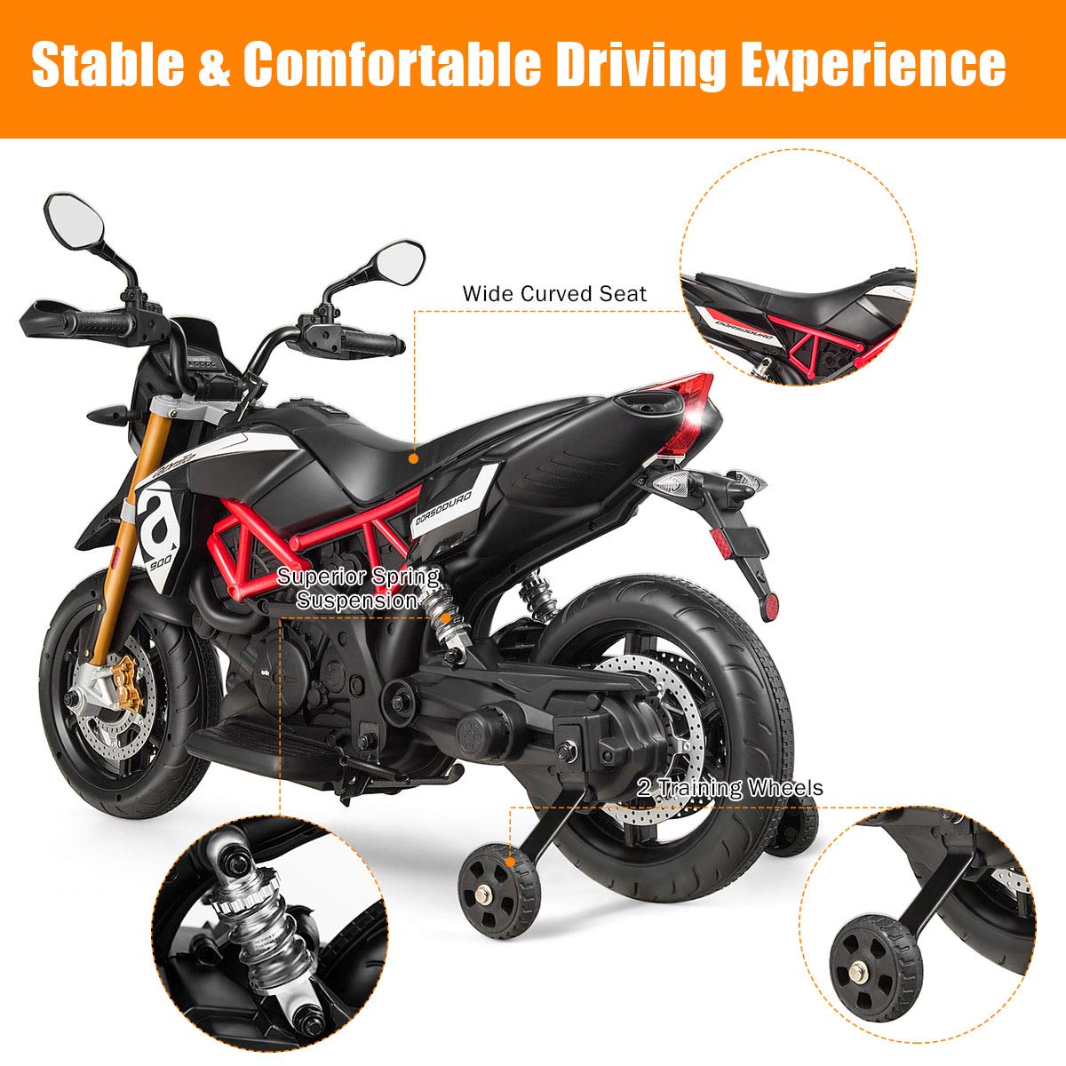 Foto 4 pulgar | Motocicleta Eléctrica Costzon Aprilia 12v Con Ruedas De Entrenamiento - Venta Internacional.
