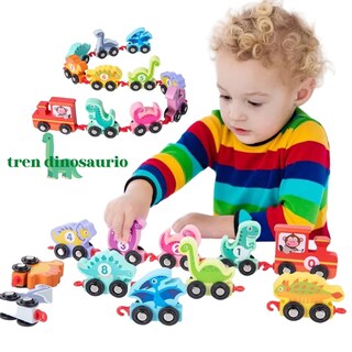 Foto 2 | Tren De Juguete Didáctico De Madera Con Números Montessori, Dinosaurio - Venta Internacional.