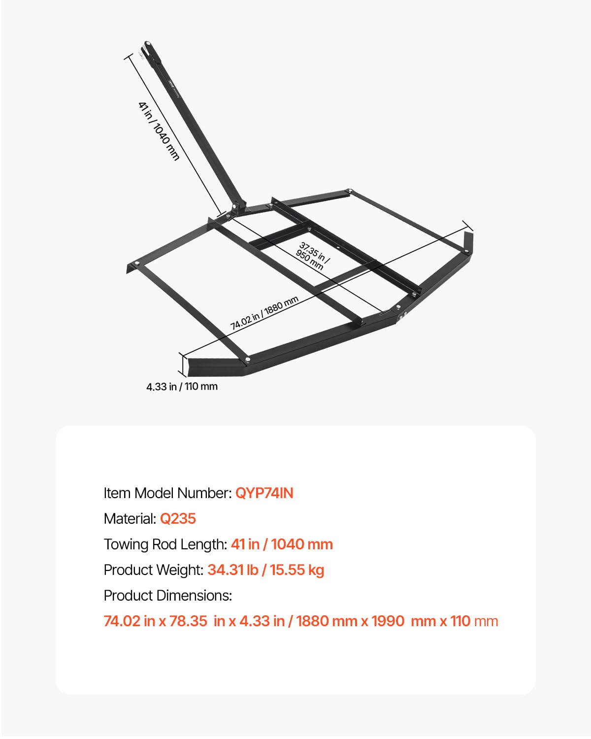 Foto 8 pulgar | Drag Harrow Vevor, 74 Cm De Ancho, Acero Q235, Para Vehículos Todo Terreno - Venta Internacional.