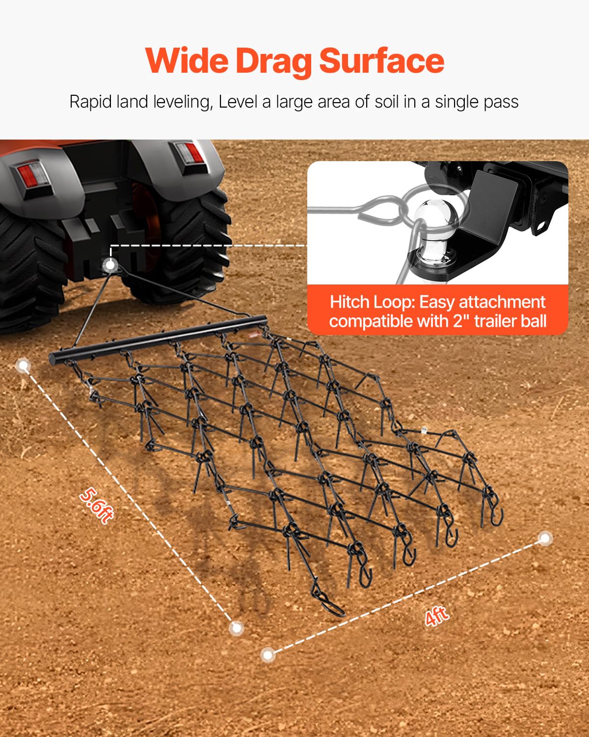 Foto 5 pulgar | Drag Harrow Vevor De 1,2 M X 1,7 M Con 80 Dientes Afilados Para Tractor Atv Utv - Venta Internacional.