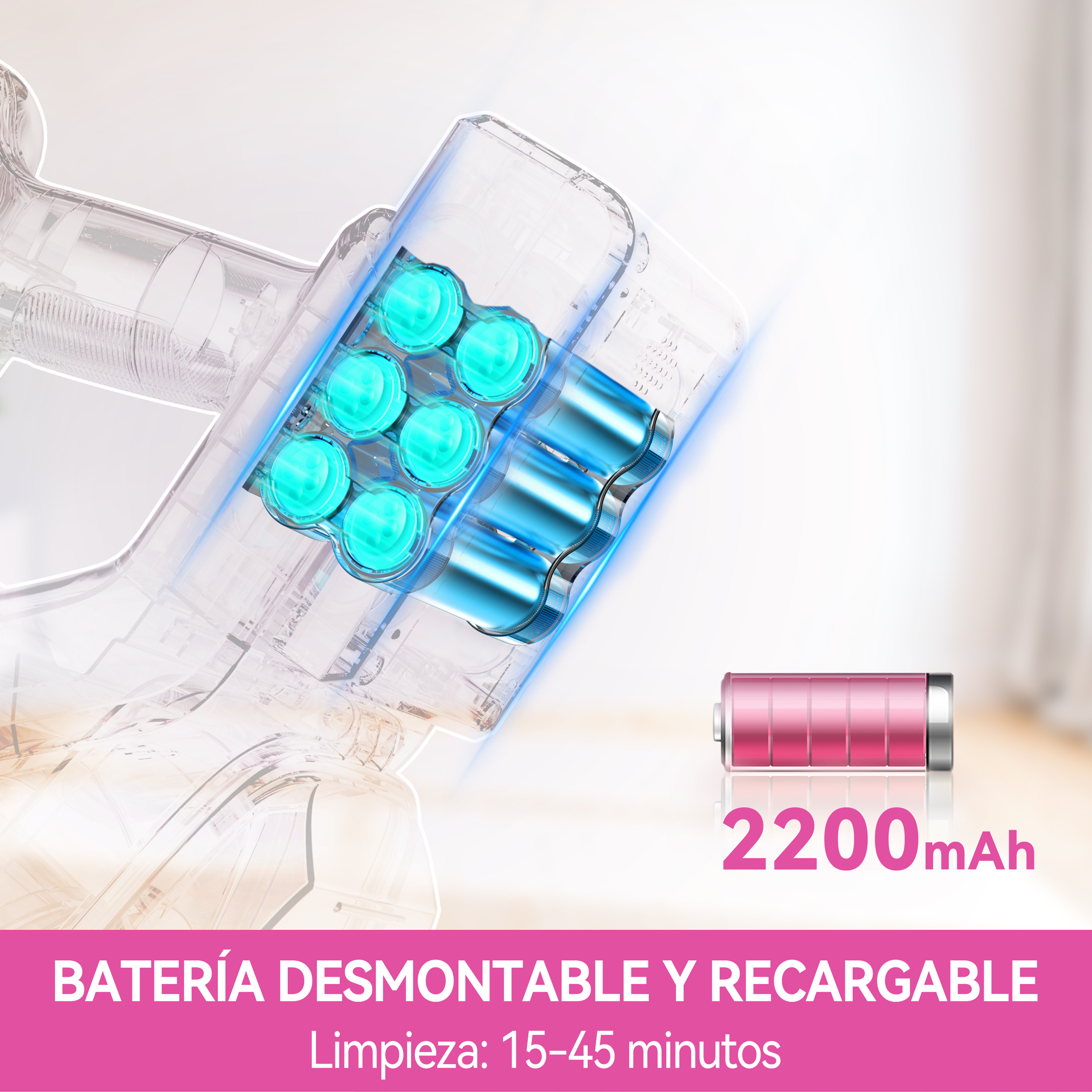 Foto 3 | Aspirador Inalámbrico Inse N520 6 En 1 180w 28kpa Rojo Rosa