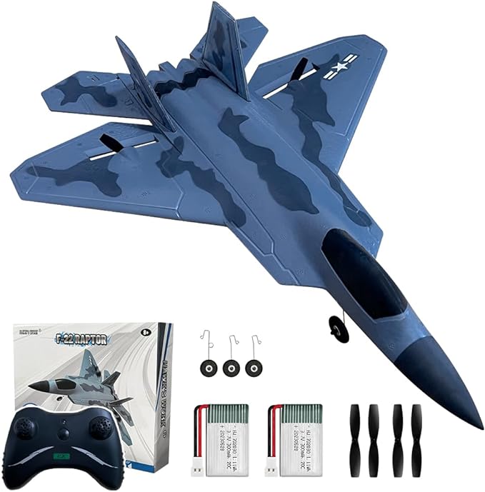 Avión RC F-22 de 2 Canales Listo para Volar con Control Remoto de 2.4 GHz - Ideal para Niños Principiantes