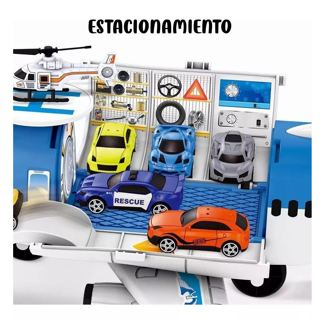 Foto 5 pulgar | Avión de Juguete con 8 Autos Deportivos y 1 Helicóptero Azul
