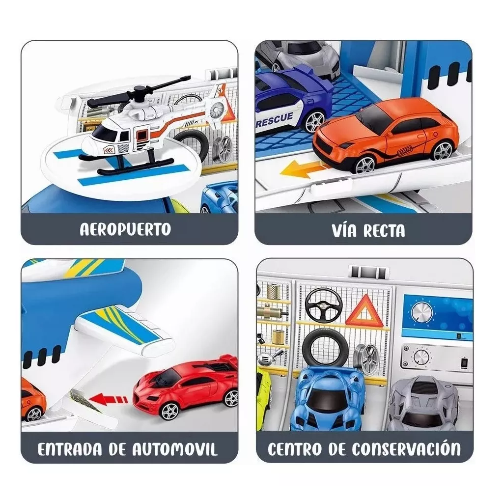 Foto 6 pulgar | Avión de Juguete con 8 Autos Deportivos y 1 Helicóptero Azul