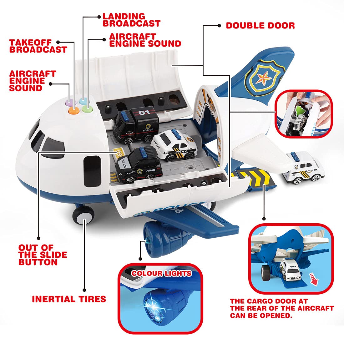 Foto 3 pulgar | Avión Toy Dwi Dowellin Con Luz Y Sonido Y Coche De Policía Con Alfombrilla - Venta Internacional.