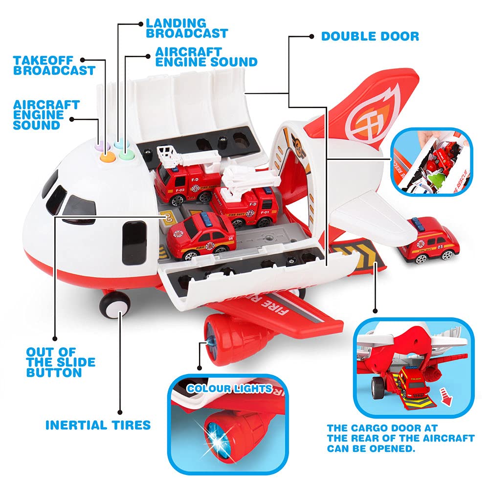 Foto 2 | Set De Juguetes Dwi Dowellin Airplane Con Camión De Bomberos, Coches Y Tapete De Juego - Venta Internacional.