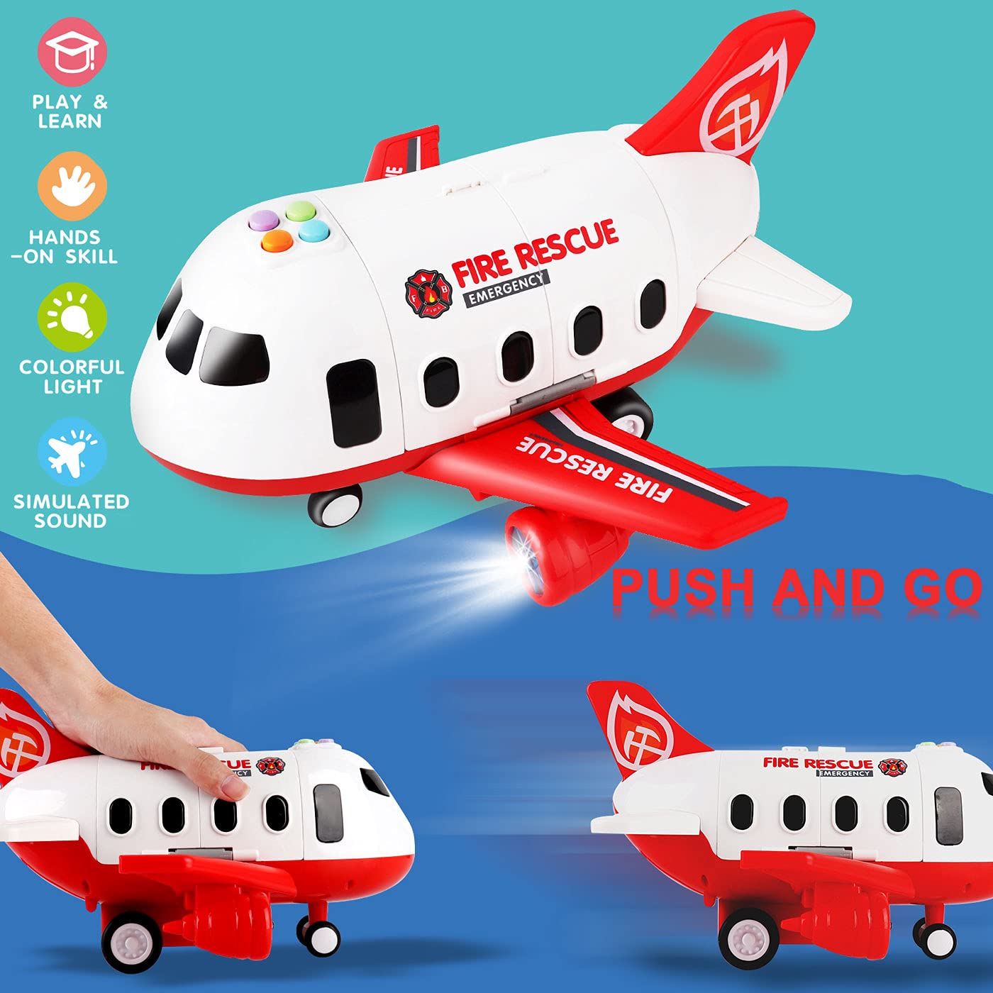 Foto 3 | Set De Juguetes Dwi Dowellin Airplane Con Camión De Bomberos, Coches Y Tapete De Juego - Venta Internacional.