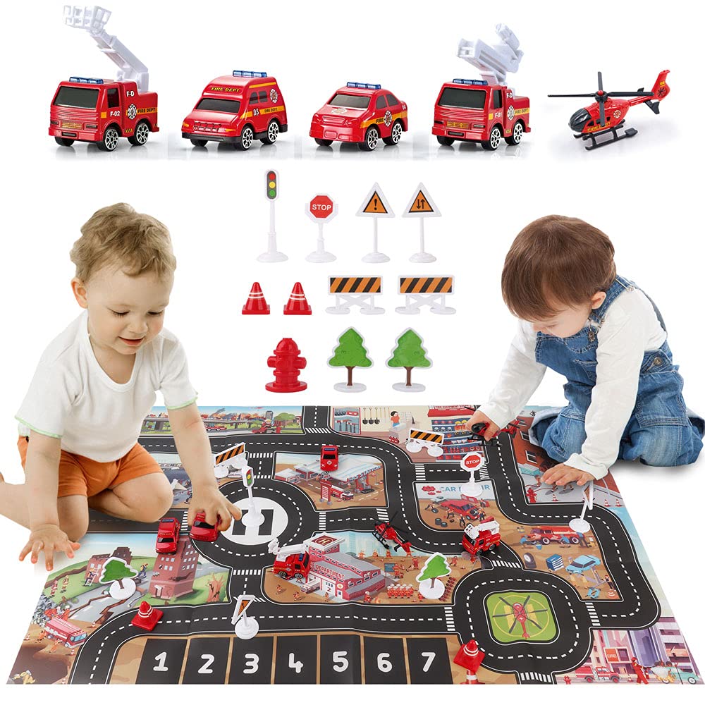 Foto 5 pulgar | Set De Juguetes Dwi Dowellin Airplane Con Camión De Bomberos, Coches Y Tapete De Juego - Venta Internacional.