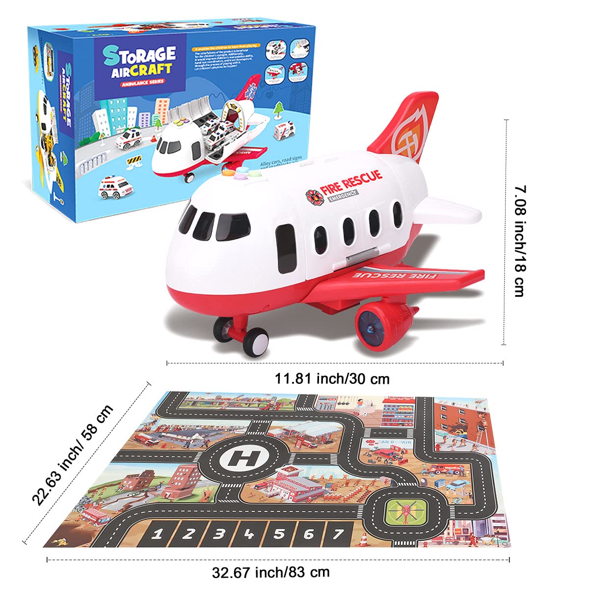 Foto 7 pulgar | Set De Juguetes Dwi Dowellin Airplane Con Camión De Bomberos, Coches Y Tapete De Juego - Venta Internacional.