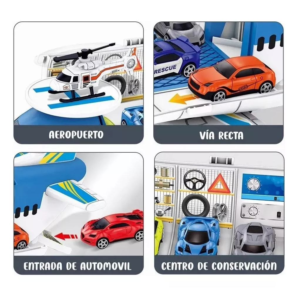 Foto 6 pulgar | Juguetes De Avión Con 8 Autos Deportivos Y 1 Helicóptero Niño Azul/blanco