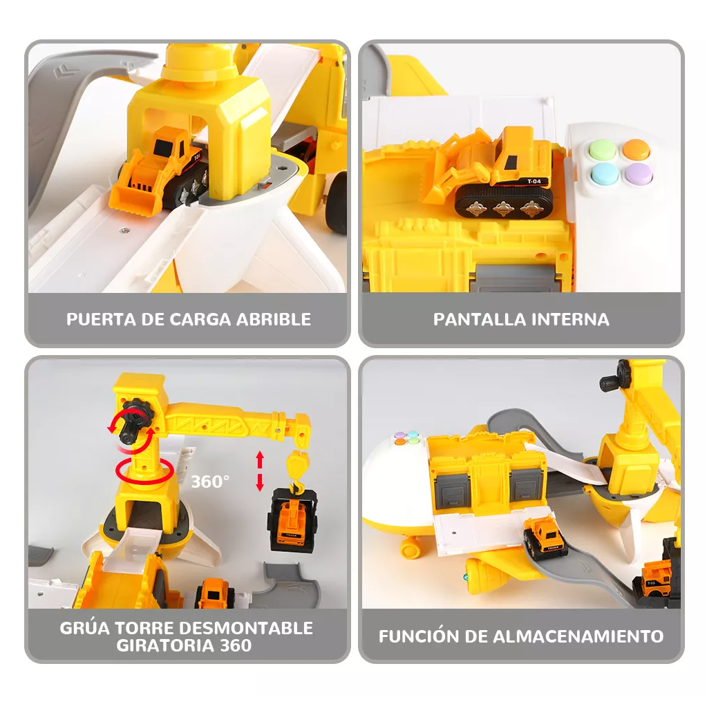 Foto 4 pulgar | Grúa de Juguete Avión Transformer Amarilla 3 en 1 con Luz y Música