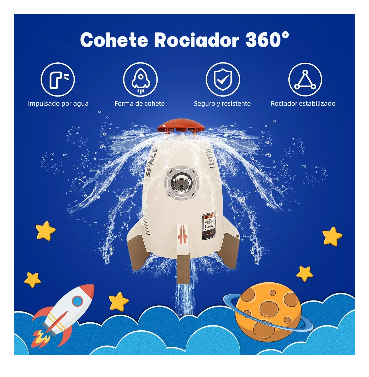 Foto 5 pulgar | Juguete Para Niños Rociador De Agua Aspersor Cohete Espacial Cafe Azul