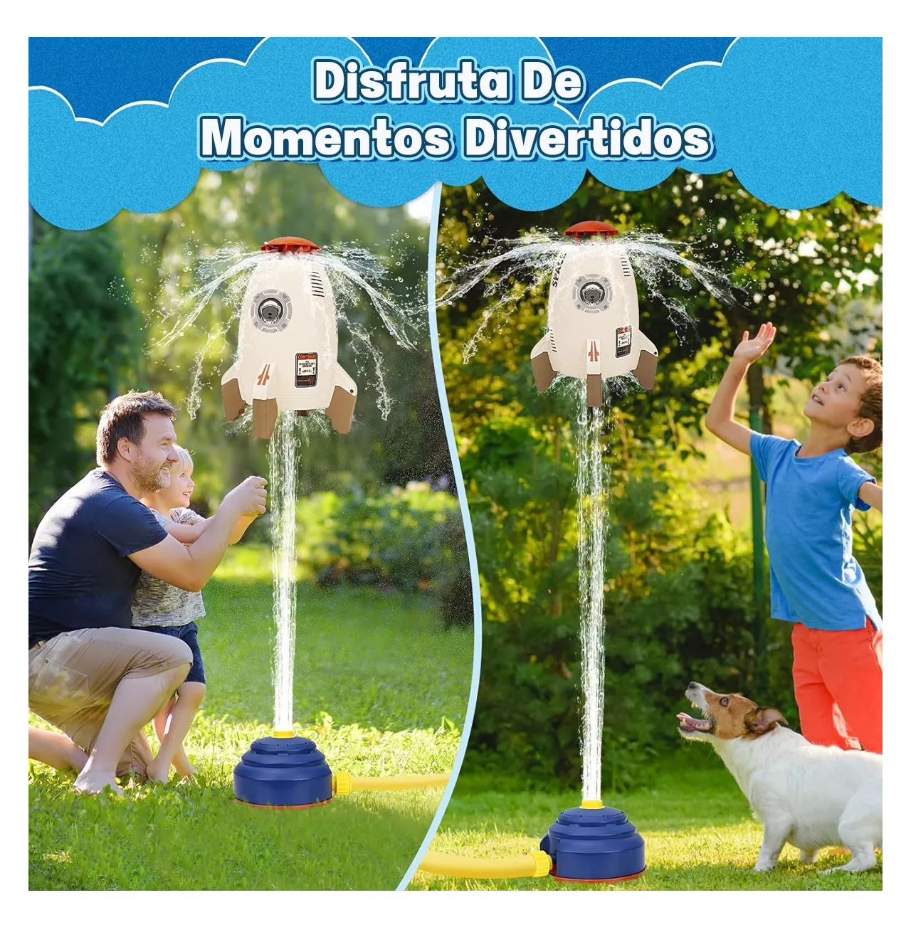 Foto 6 pulgar | Juguete Para Niños Rociador De Agua Aspersor Cohete Espacial Cafe Azul
