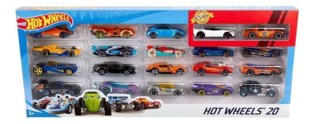 Foto 2 pulgar | Hot Wheels Die Cast Basics Vehículo De Ju Paquete De 20 Autos Escala 1:64 Con Decoraciones Clásicas Y Diseños Increí