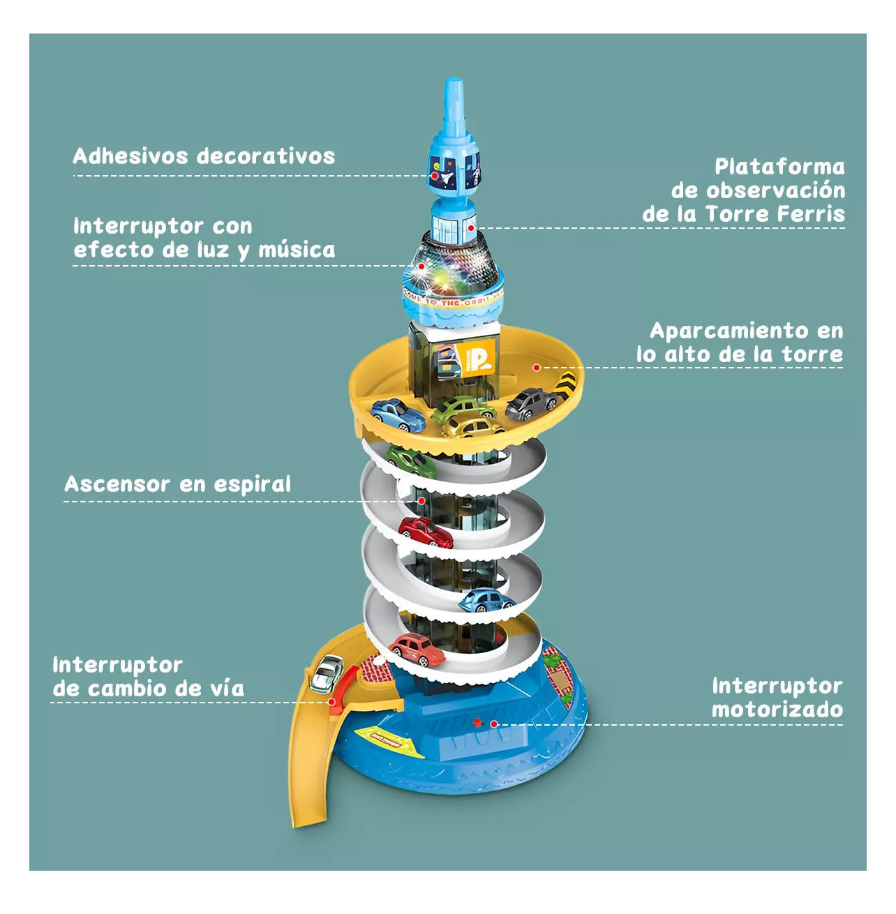 Foto 3 | Rascacielos Lab.G Pista de Girar con Música y 4 Auto de Colores