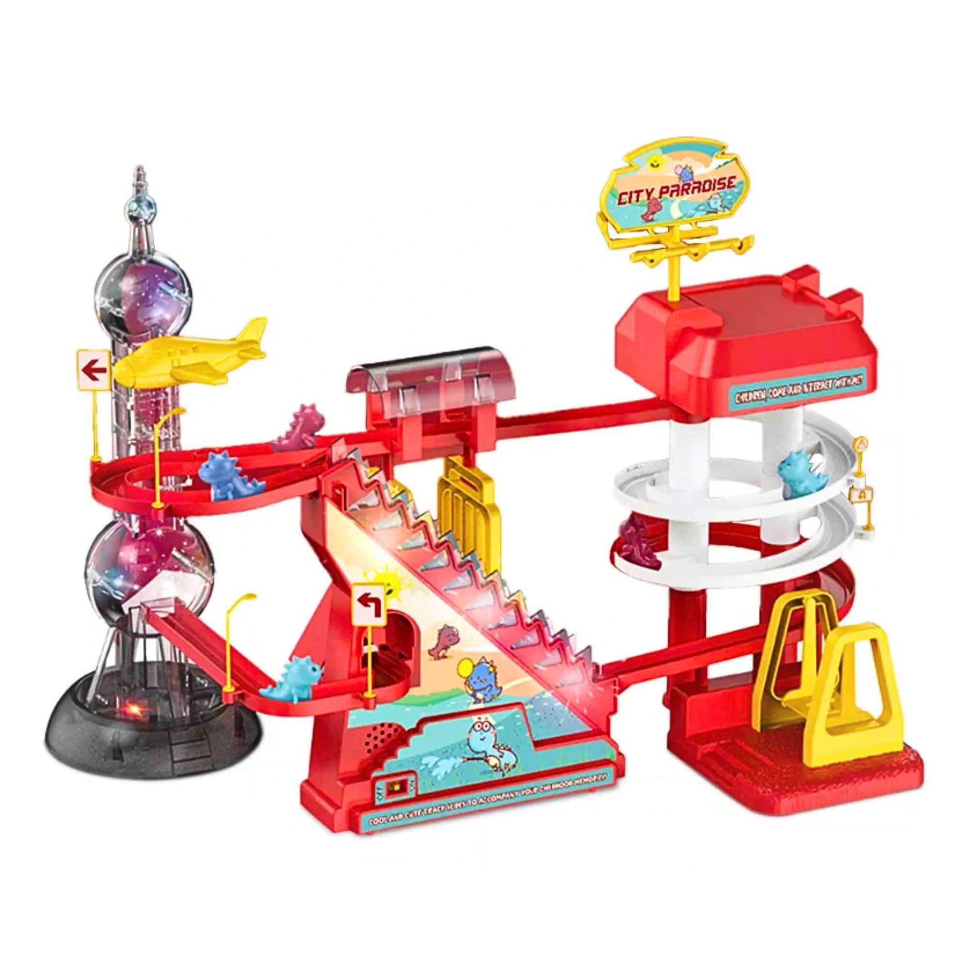 Juguete Con Pistas De Dinosaurio Para Niños Color Rojo $559