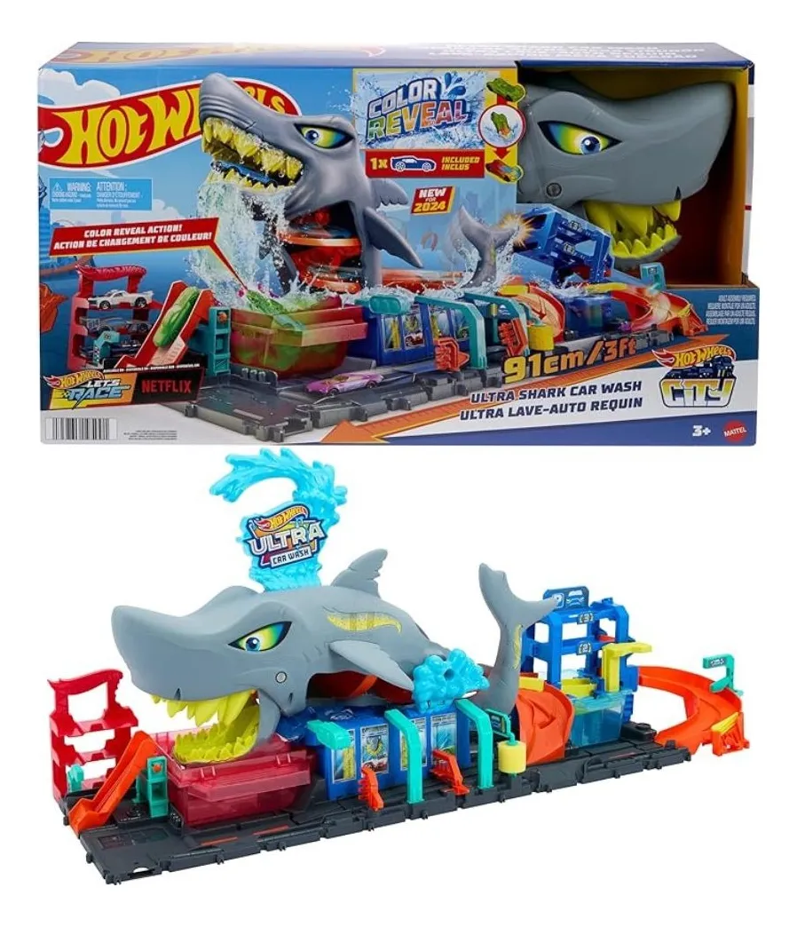 Pista Hot Wheels Lavado De Autos Mega Tiburón Color Multicolor