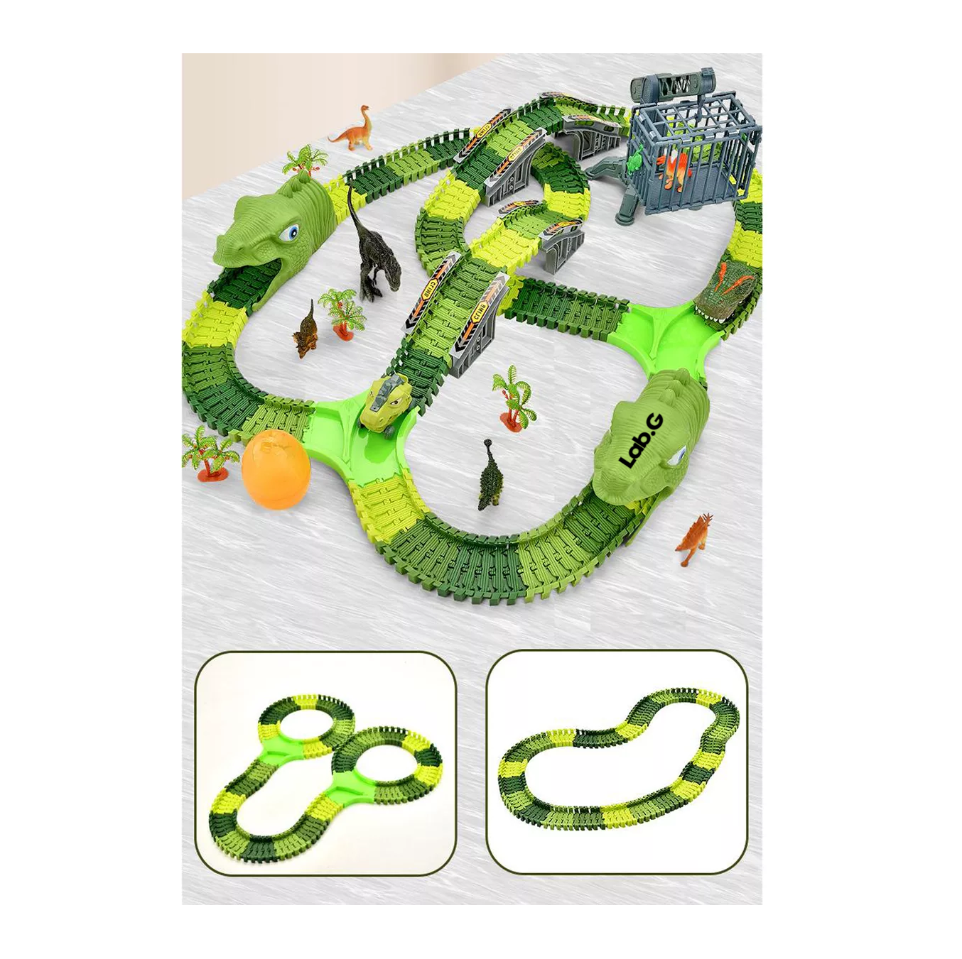Foto 3 pulgar | Diy Dinosaurio Pista Juguetes Lab.g Con 2 Coches Niños 277 Pcs Verde