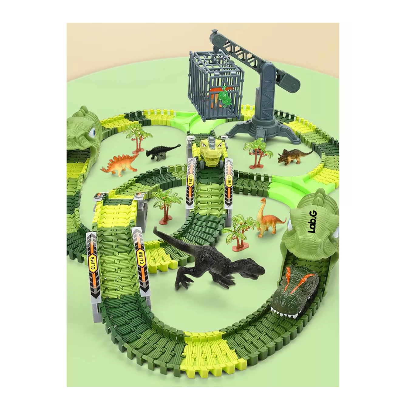 Foto 4 pulgar | Diy Dinosaurio Pista Juguetes Lab.g Con 2 Coches Niños 277 Pcs Verde