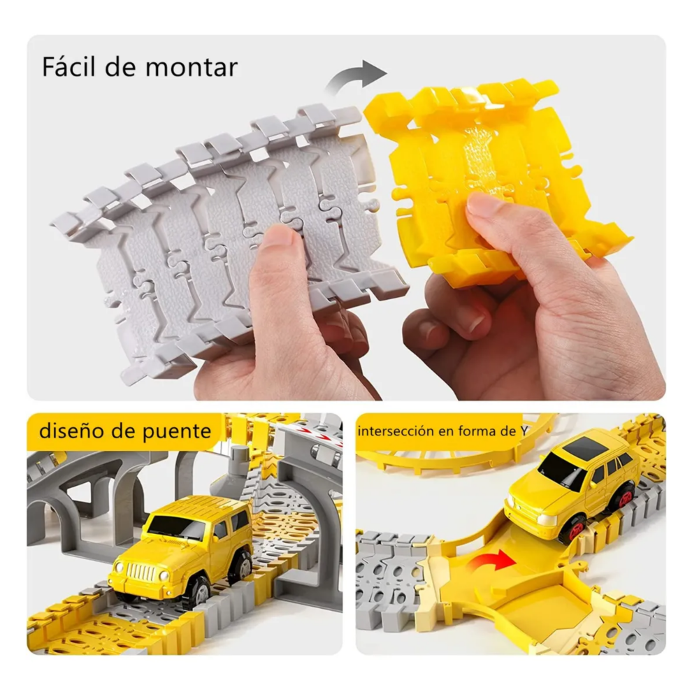 Foto 3 pulgar | Juego Flexible De Pistas Carros 252pz Belug  Amarillo Gris