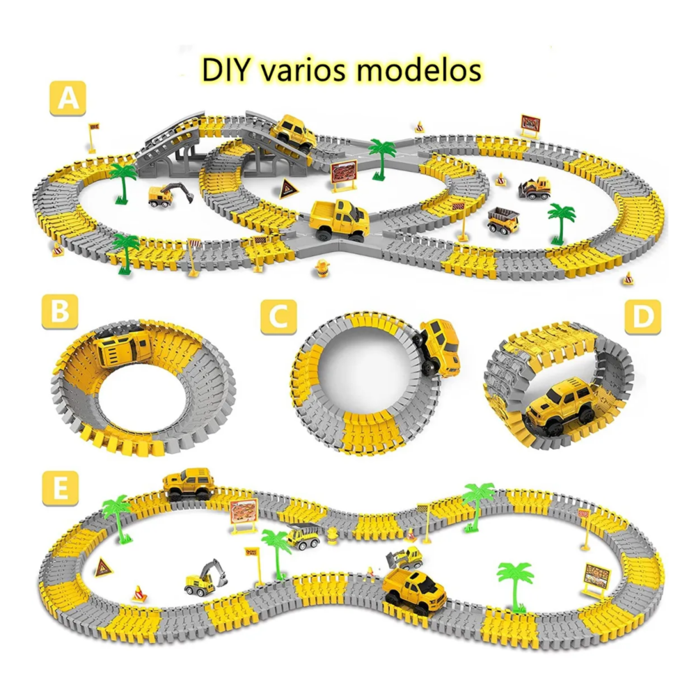 Foto 6 pulgar | Juego Flexible De Pistas Carros 252pz Belug  Amarillo Gris