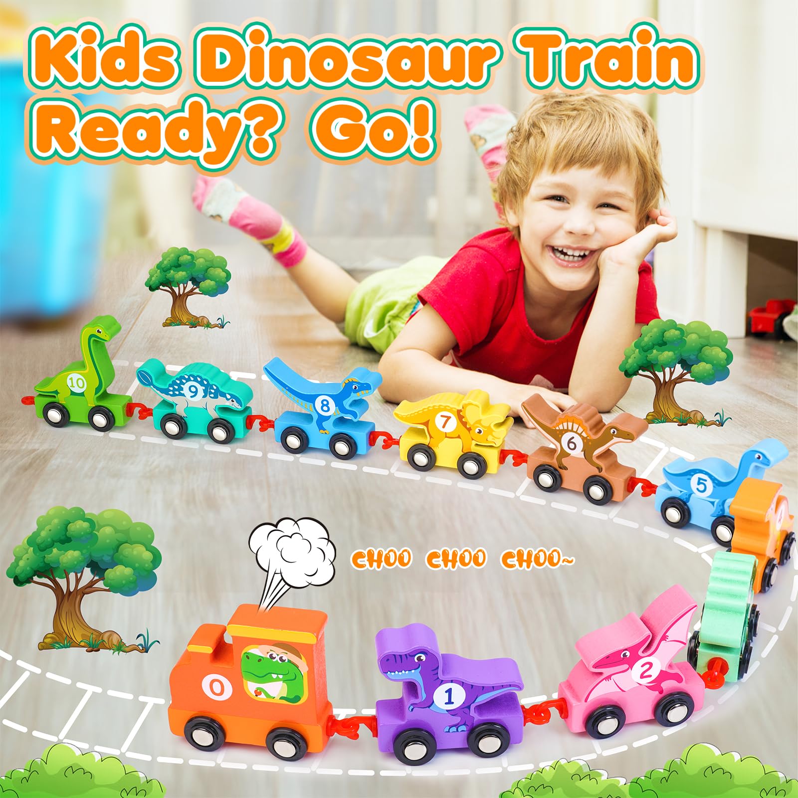 Foto 5 pulgar | Venta Internacional - Set De Tren De Madera Con Forma De Dinosaurio Ipourup, Educativo, De 2 A 6 Años