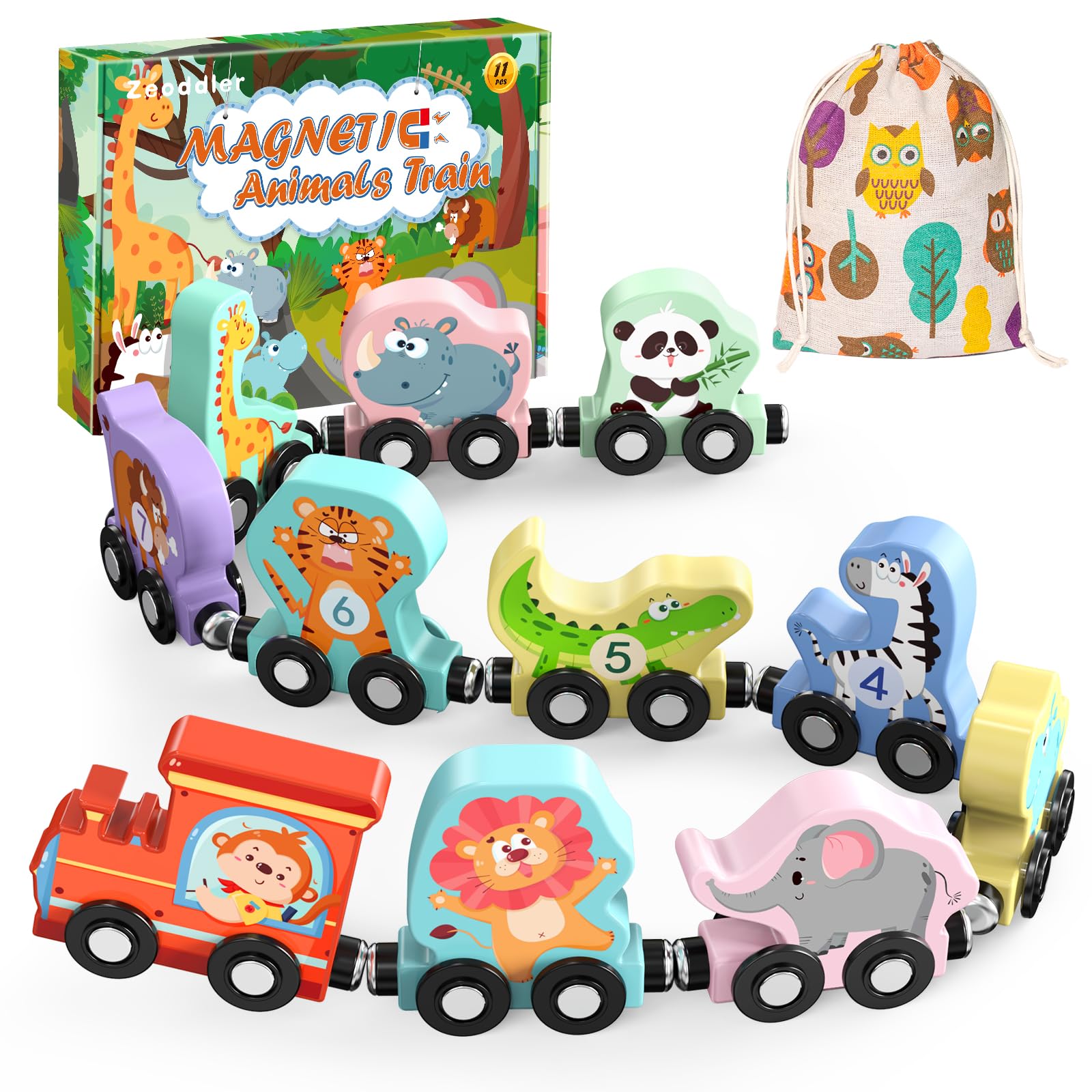 Venta Internacional - Set De Tren Magnético De Madera Con Forma De Animal Zeoddler Para Niños Pequeños