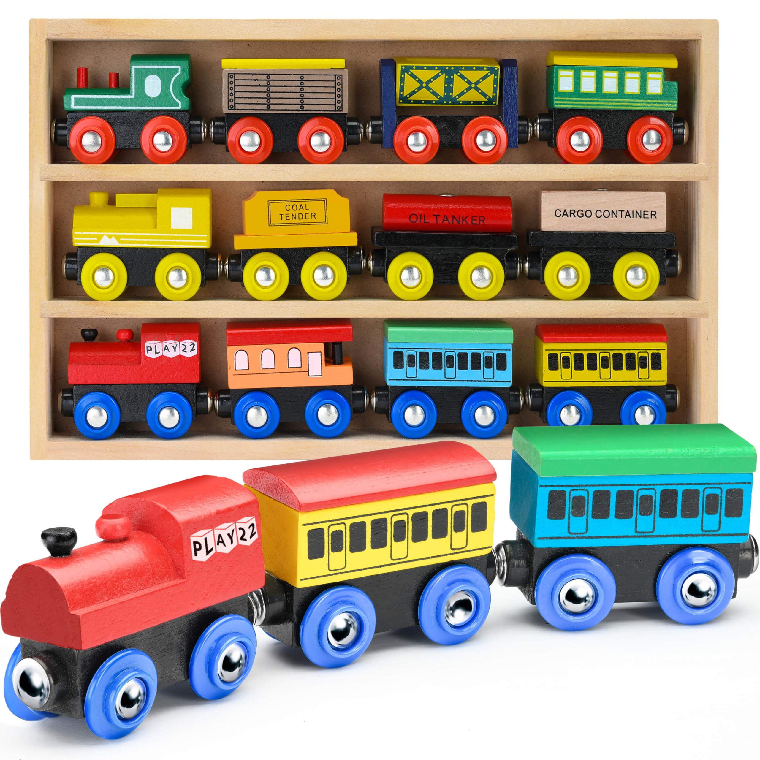 Foto 2 pulgar | Juego De Trenes De Madera Play22 12 Piezas Con 3 Motores Para Niños Con Caja - Venta Internacional.