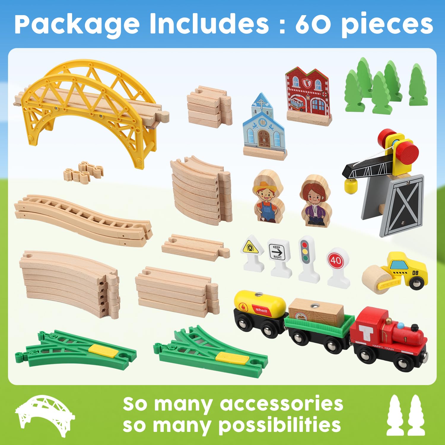 Foto 5 pulgar | Set De Tren Toy Life De Madera Con Grúa, 60 Unidades, Para Niños De 3 Años - Venta Internacional.