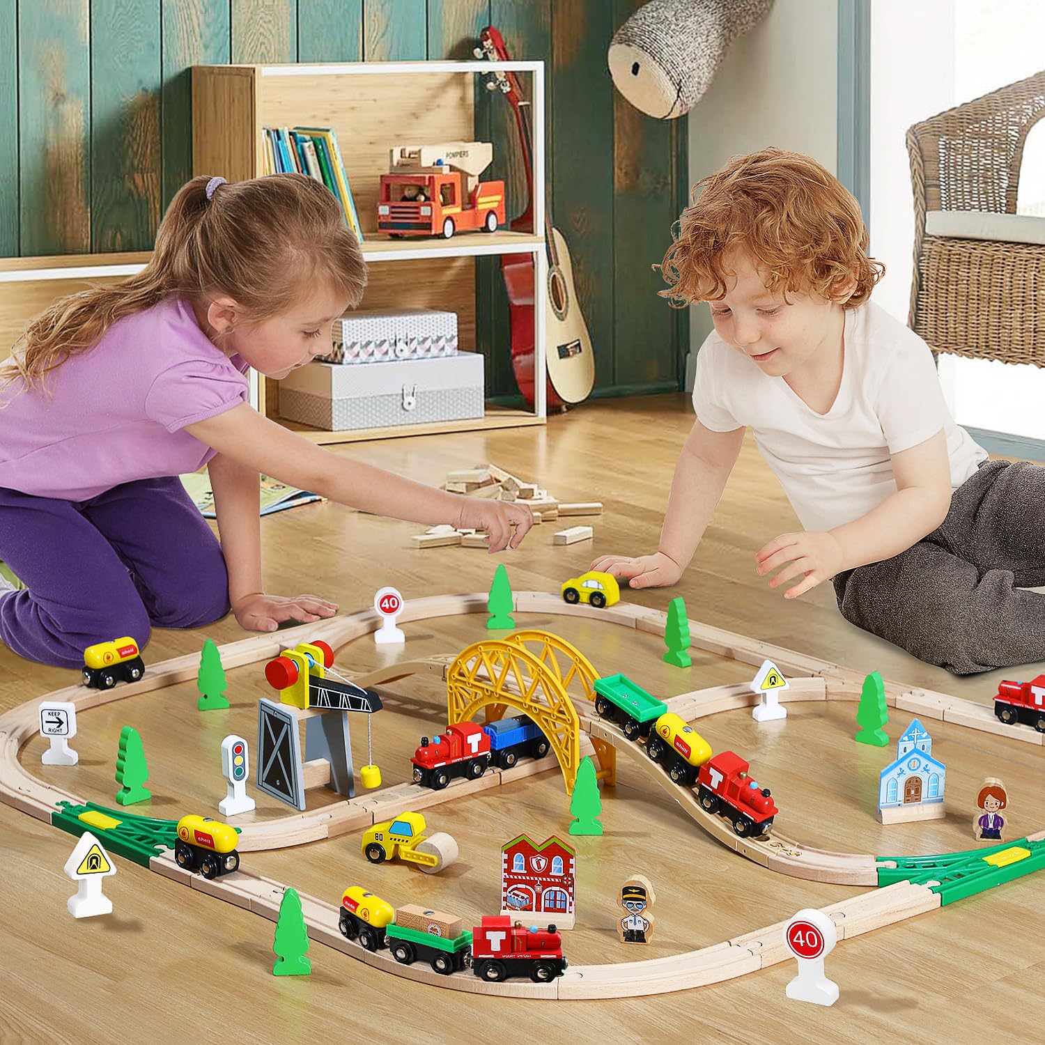 Foto 7 pulgar | Set De Tren Toy Life De Madera Con Grúa, 60 Unidades, Para Niños De 3 Años - Venta Internacional.