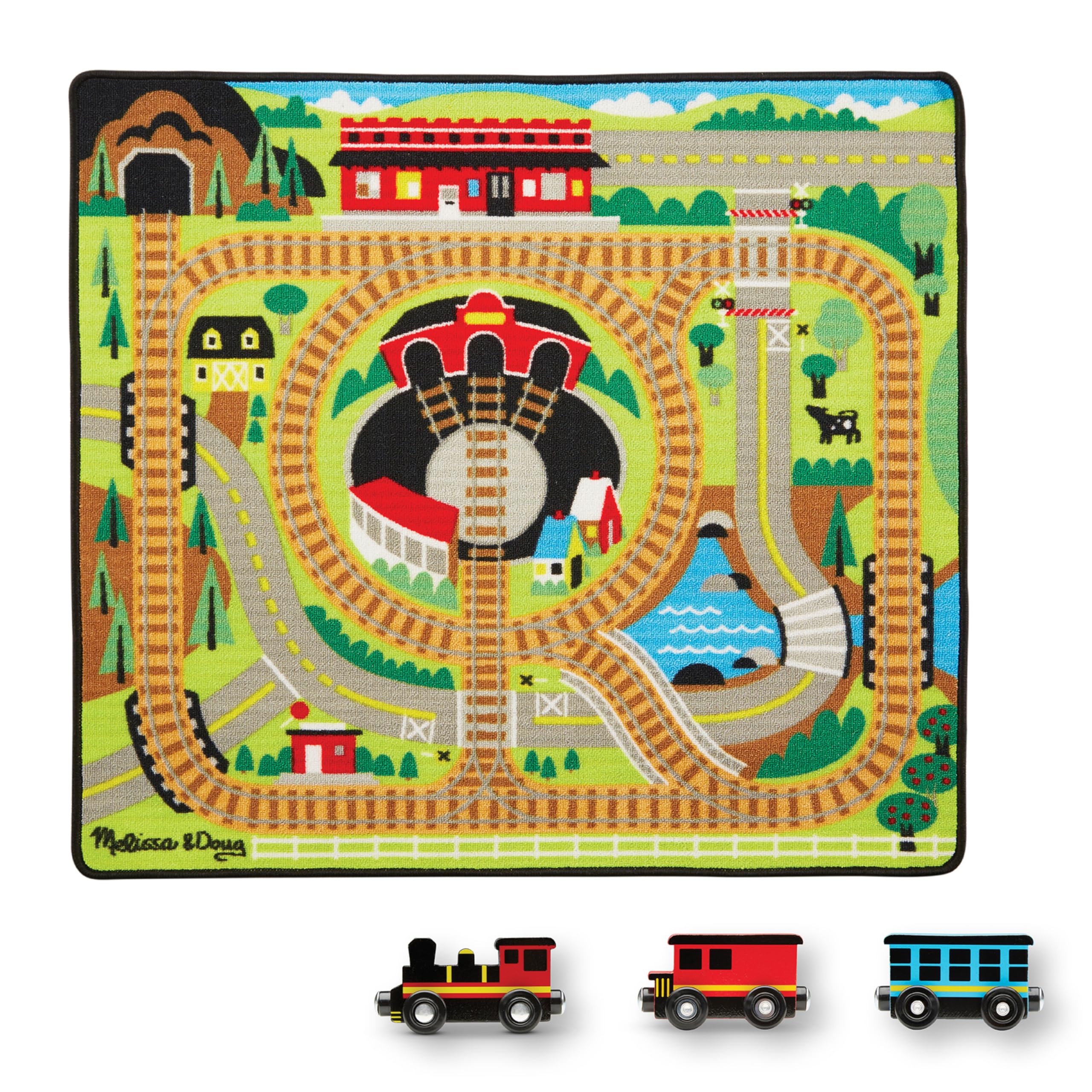 Foto 2 pulgar | Alfombra Activity Play Melissa & Doug Round The Rails Con 3 Vagones - Venta Internacional.