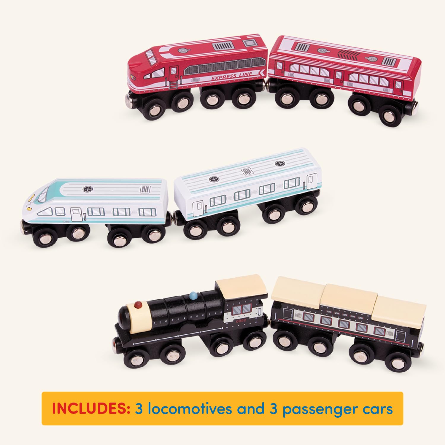 Foto 4 | Set De Ferrocarril De Madera Battat Classic Trains, 6 Piezas, Magnético, 3 O Más - Venta Internacional.